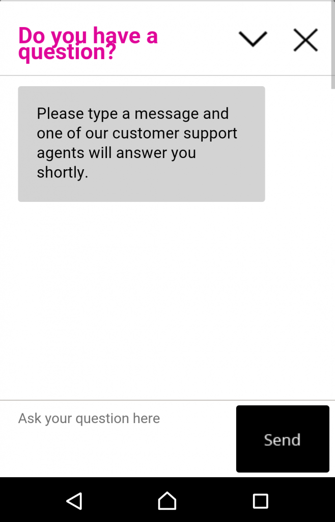A screenshot of the House of Fraser mobile webchat box, which resembles a messaging app in appearance.