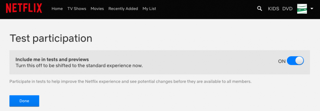 Netflix-opt out of tests