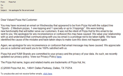 pizza hut follow-up e-mail