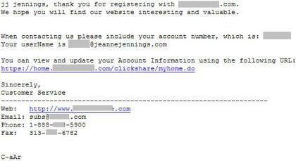 Bad Welcome Email Message