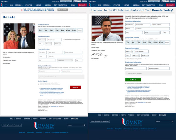 Mitt Romney form, control vs optimized