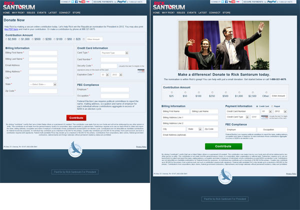 Rick Santorum form, control vs optimized