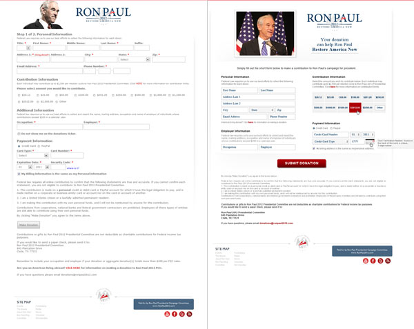 Ron Paul form, control vs optimized