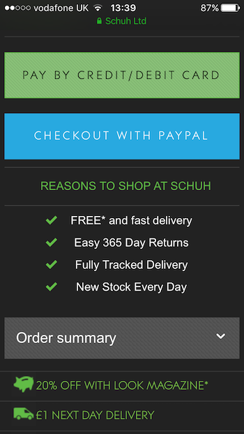 Schuh mobile checkout best practice