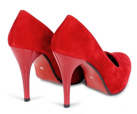 A pair of red high-heeled shoes